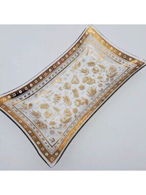 Georges Briard Gold Floral Glass Tray Decorative Rectangular 12"x7"
